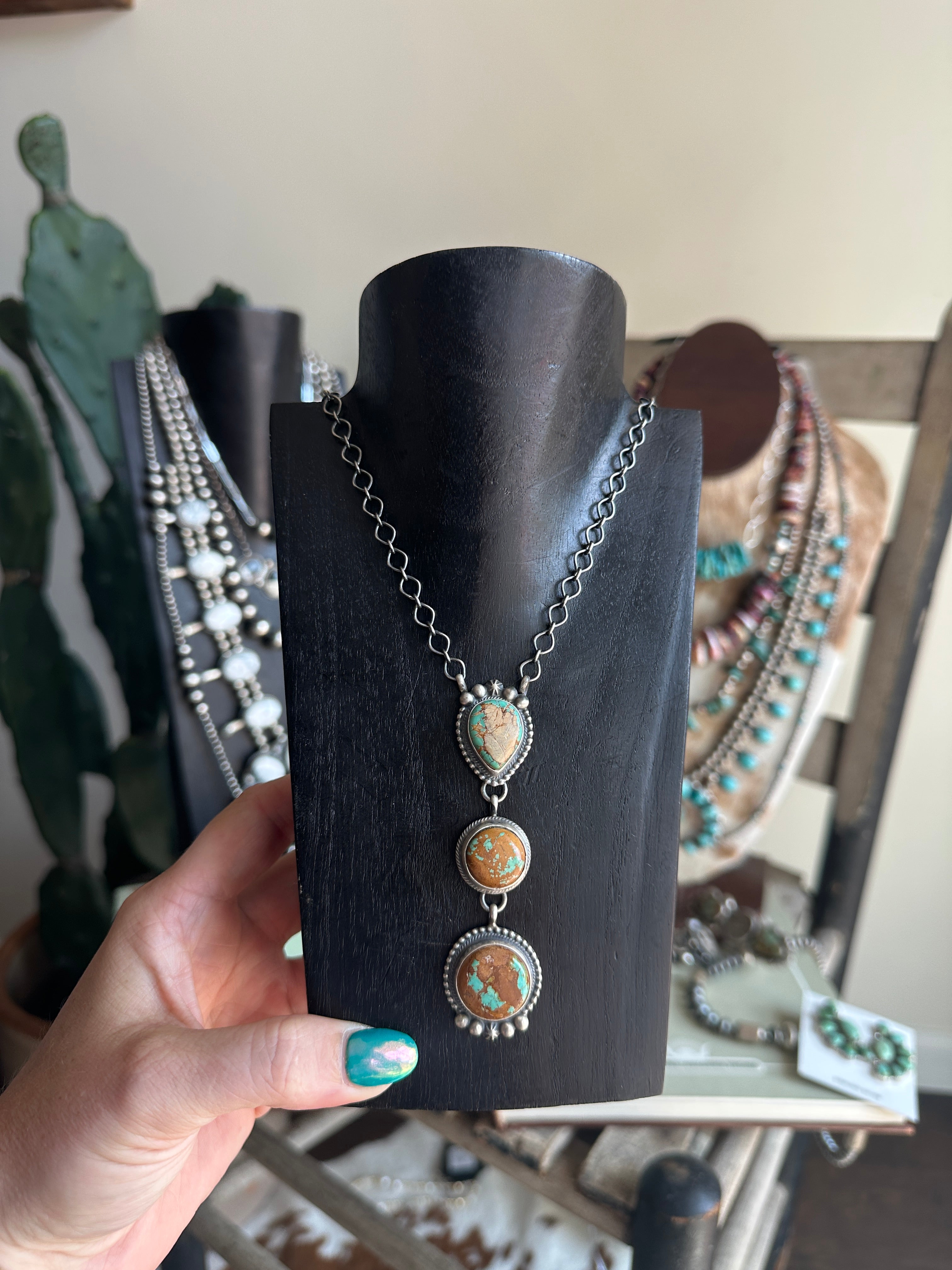 Triple Stone Lariat Necklace