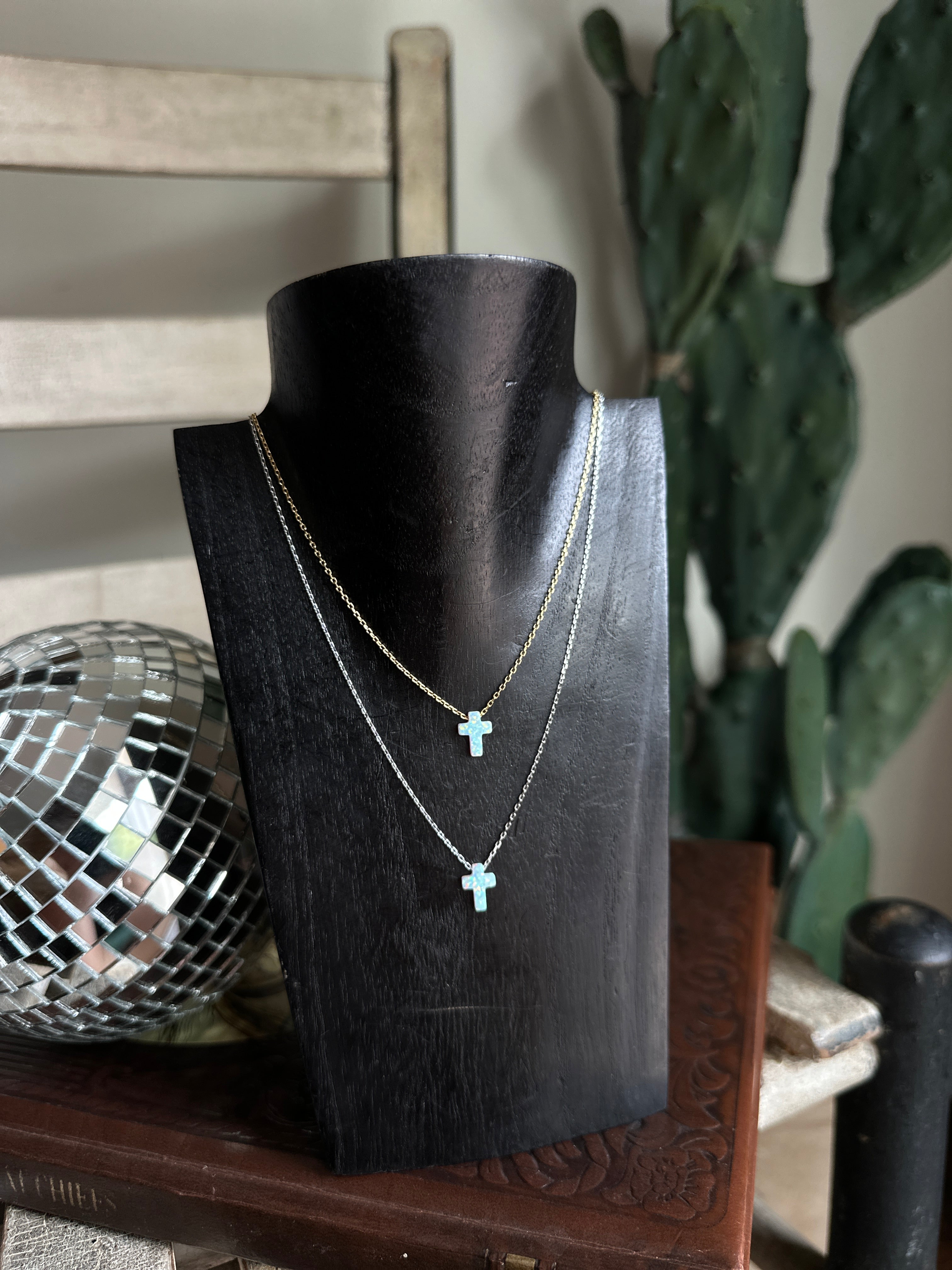 Sterling Opal Cross Necklaces
