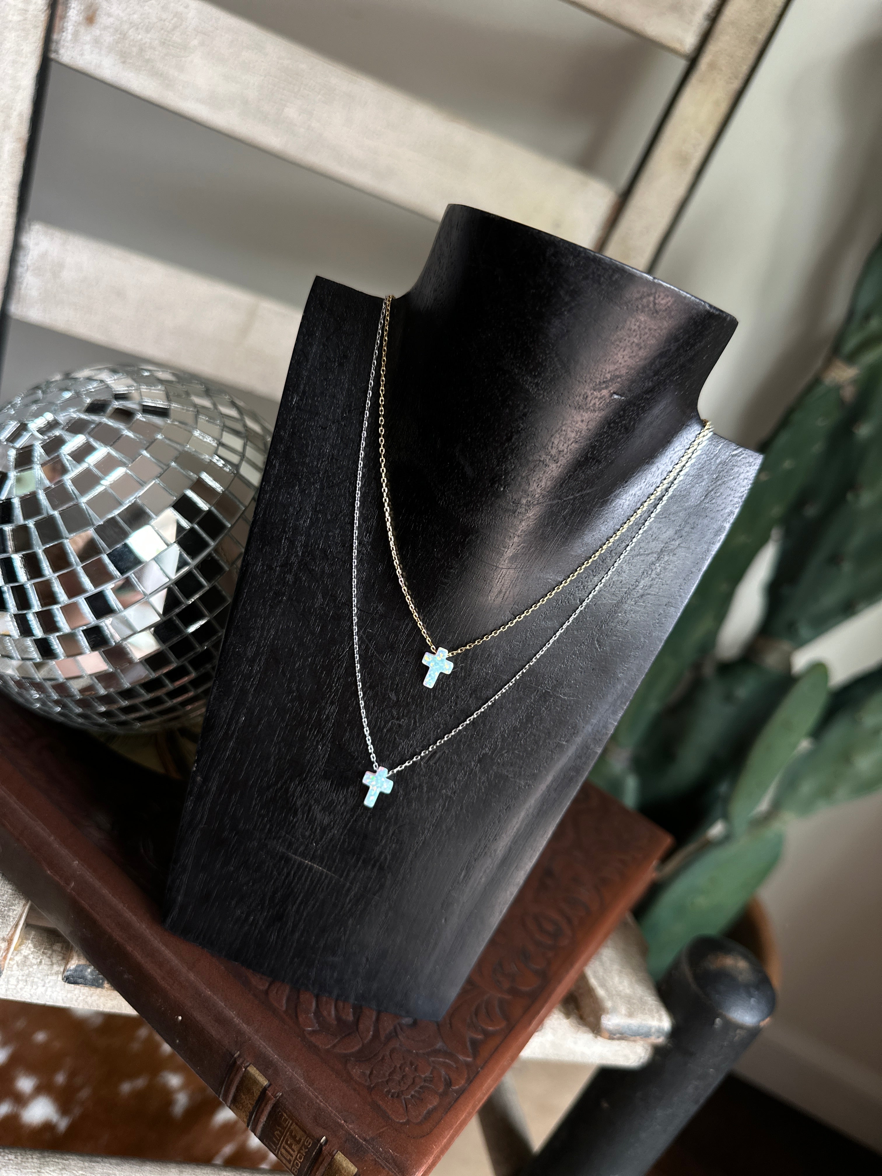 Sterling Opal Cross Necklaces