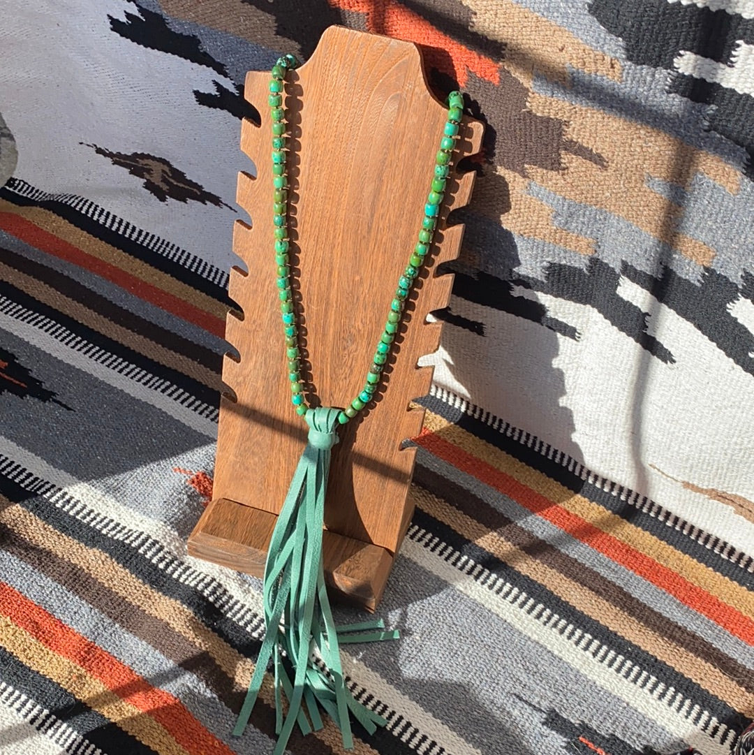 green turq x fringe necklace