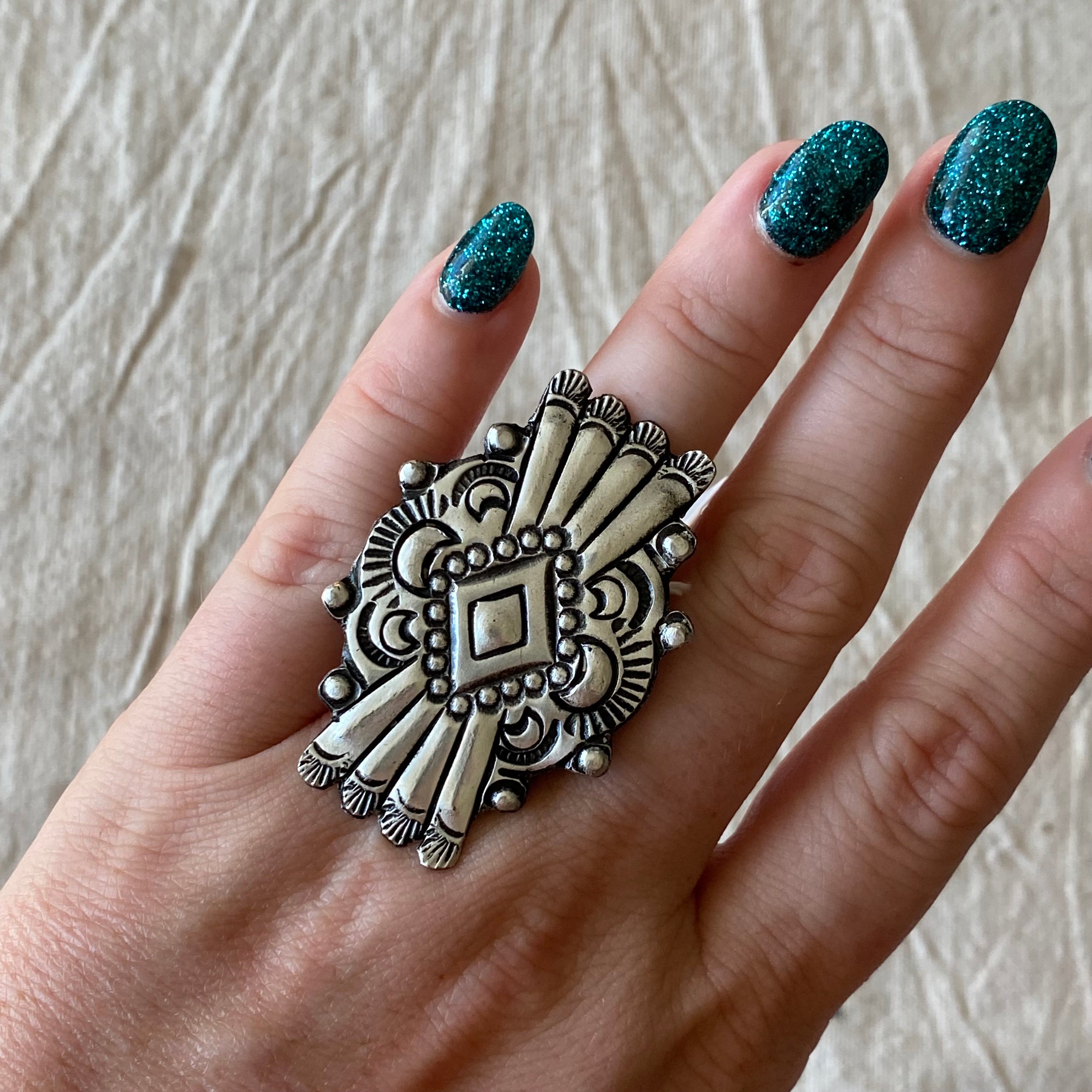 stamped silver moon ring