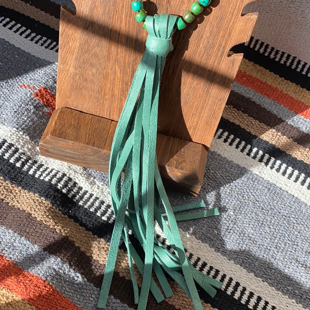 green turq x fringe necklace