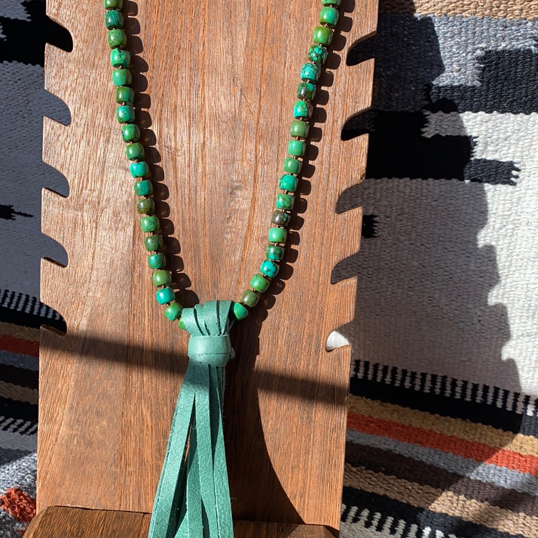 green turq x fringe necklace